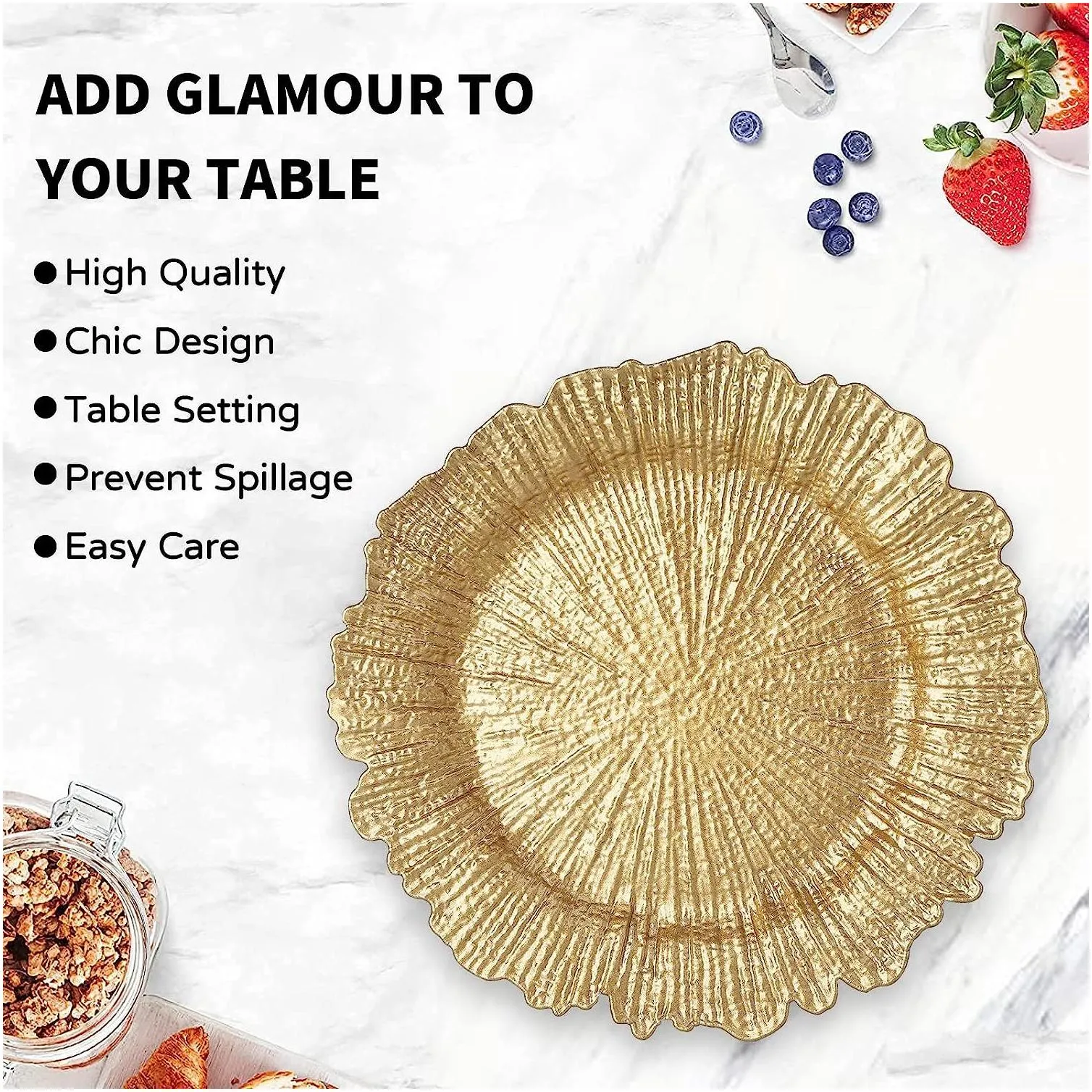 Party Decoration 13 Inch Gold  Plates Round Plastic Reef Plate Chargers For Dinner Wedding Party Elegant Decoration Drop Delive Dhn0C