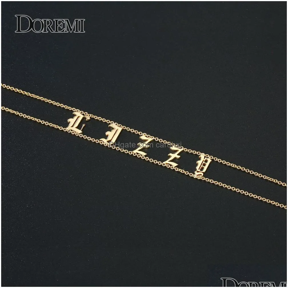 Pendant Necklaces Pendant Necklaces Doremi Old English Numbers Necklace Name Custom Choker Personalized Letter For Girl Gothic Chic Je Dhbar