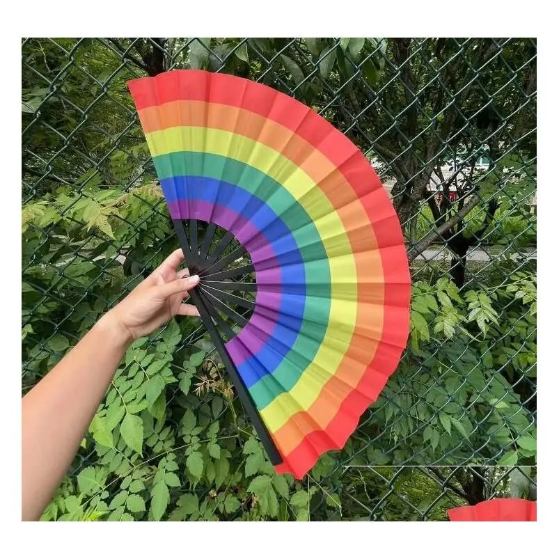 Party Favor Rainbow Folding Fans Lgbt Colorf Hand-Held Fan For Women Men Pride Party Decoration Music Festival Events Dance Rave Suppl Dhtrh