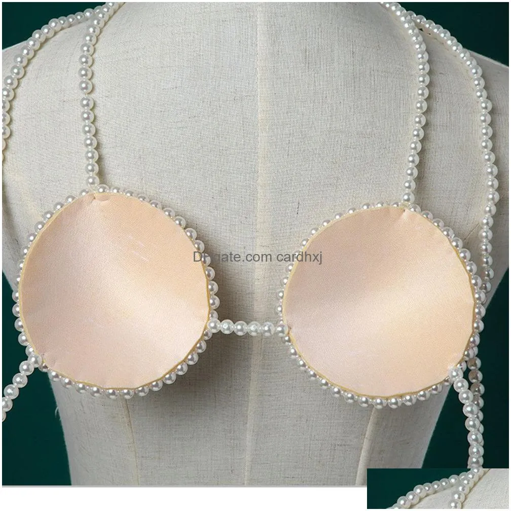 Navel & Bell Button Rings Navel Bell Button Rings Ins Adjustable Pearl Woven Y Body Chain Harness Bra Chest Top Jewelry For Women Pear Dh4Ir