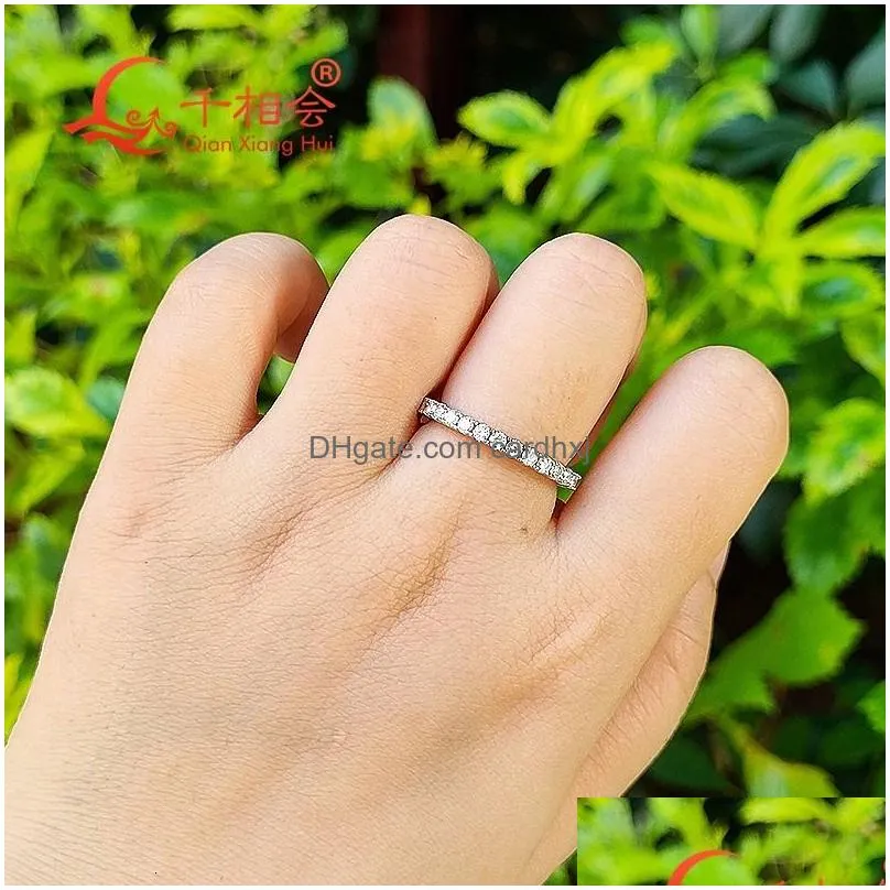 Wedding Rings Wedding Rings Solid 2Mm Fl Ring Band 925 Sterling Sier White Round Diamond Jewelry Gift Dating Party Women 231021 Drop D Dhblh