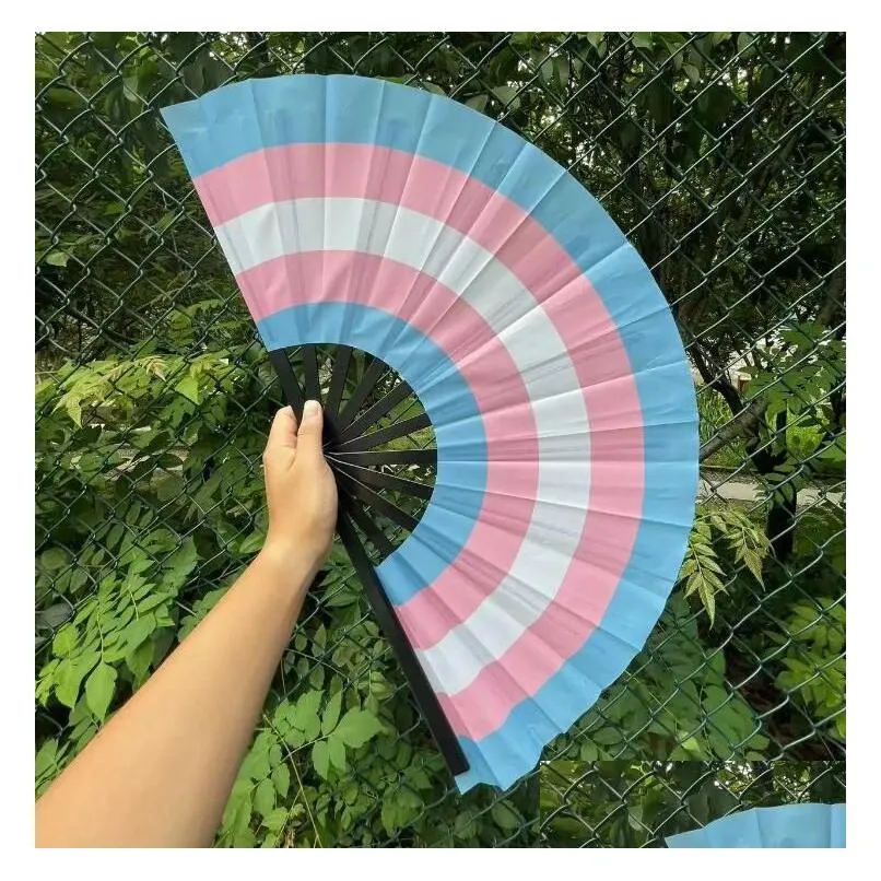 Party Favor Rainbow Folding Fans Lgbt Colorf Hand-Held Fan For Women Men Pride Party Decoration Music Festival Events Dance Rave Suppl Dhtrh