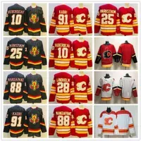 Reverse Retro Calgary Hockey Flames 10 Jonathan Huberdeau Jersey 25 Jacob Markstrom 28 Elias Lindholm 88 Andrew Mangiapane 91 Nazem Kadri Heritage Classic Sewing