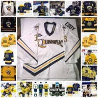 College Hockey Wears 2022 NCAA Four Custom QU Quinnipiac Bobcats Hockey Jersey 6 Devon Toews 4 Connor Clifton 11 Wyatt Bongiovanni 11 Bryan Leitch 8 Chris