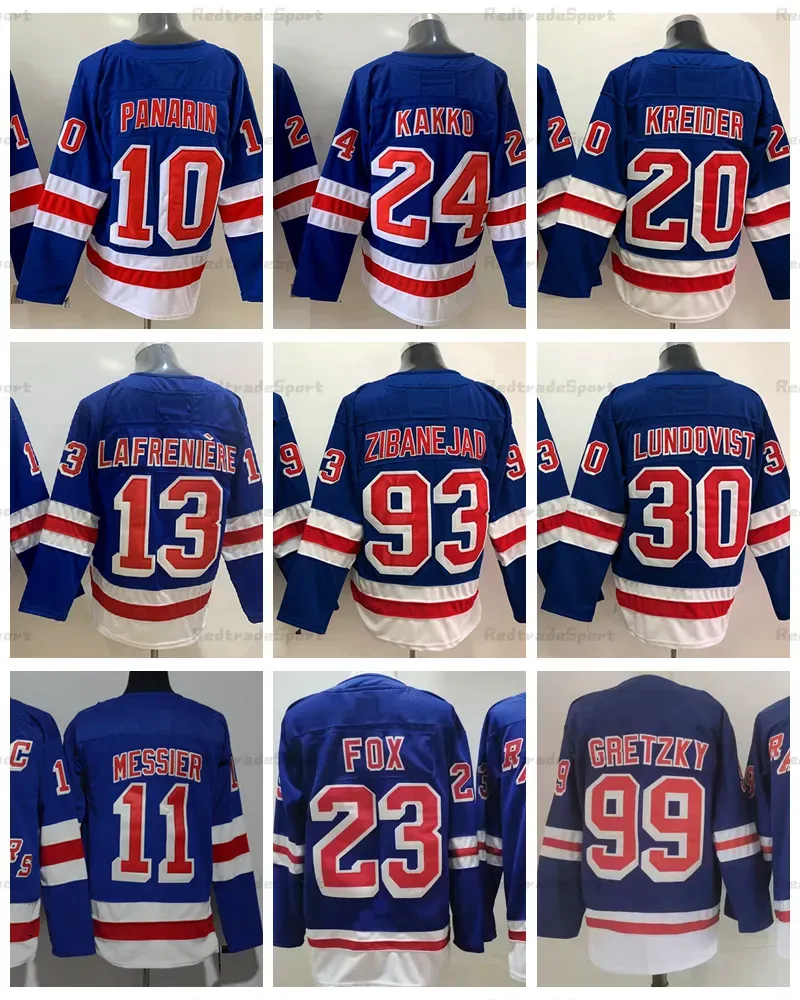 2022 Reverse Retro Hockey Jerseys Jacob Trouba Alexis Lafreniere Kaapo Kakko Shesterkin Artemi Panarin Kreider Mika Zibanejad Adam Fox Lundqvist Gretzky Messier