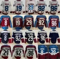 Hockey Men Reverse Retro Ice Hockey 8 Cale Makar Jersey 29 Nathan MacKinnon 92 Gabriel Landeskog 96 Mikko Rantanen 19 Joe Sakic Blue White R