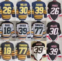 Men Retro Hockey 26 Thoma Vanek Jersey Vintage Classic 18 Danny Gare 30 Ryan Miller 39 Dominic Hasek 77 Pierre Turgeon All Stitched Team````shirt