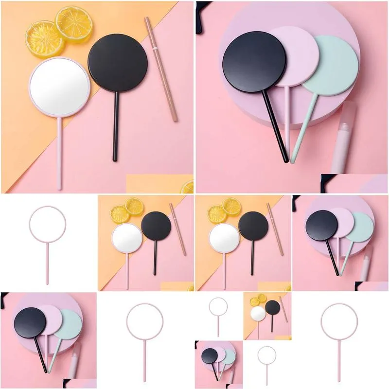 Mirrors Round Handheld Handle Lollipop Mirror High-Definition Plastic Portable Storage Makeup Female Beauty Drop Delivery Home Garden Otyoh