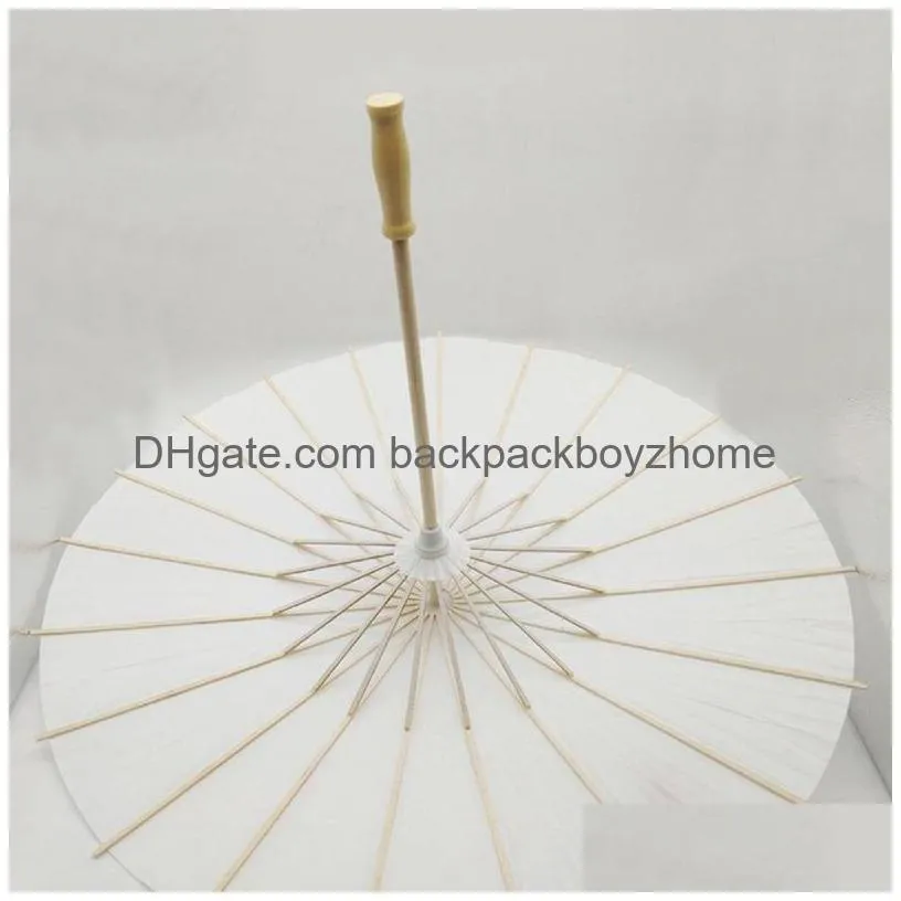 Umbrellas China Japan Paper Umbrella Traditional Parasol Bamboo Frame Wooden Handle Wedding Parasols White Artificial Umbrellas 40 60C Dhtqh