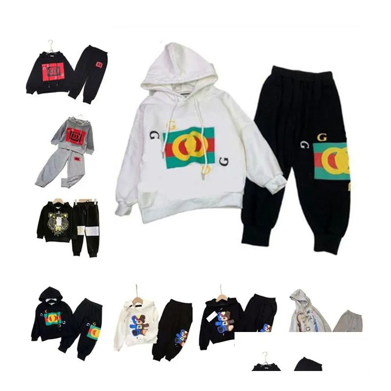autumn and winter male and female children hooded warm hoodie with trousers classic casual high quality fashion brand childrens wear size 90-160cm