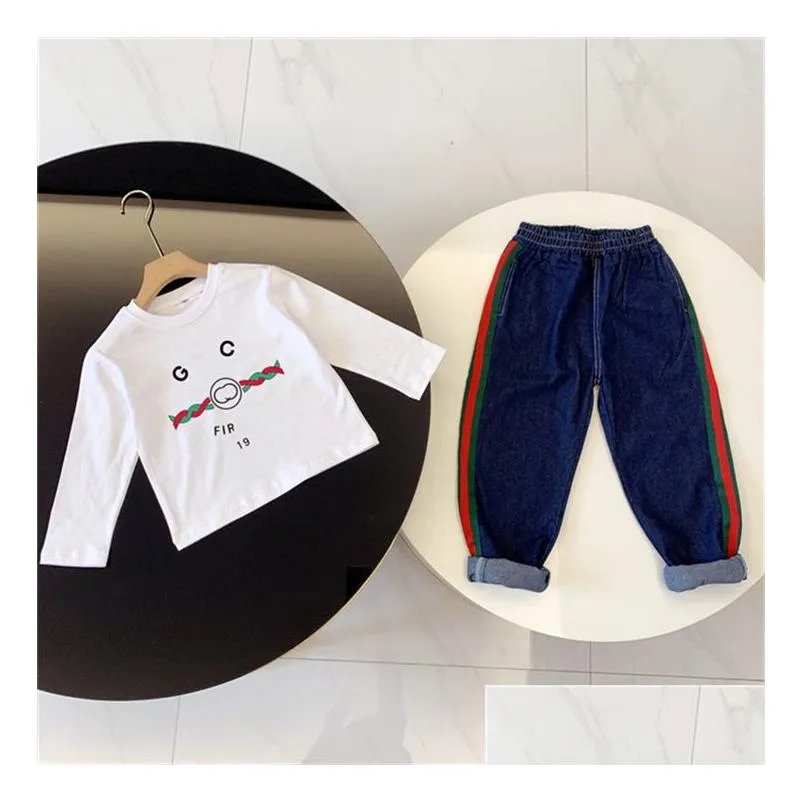 childrens autumn and winter long sleeves and pants classic plaid letters casual high-quality brand childrens two-piece set size 90-150cm