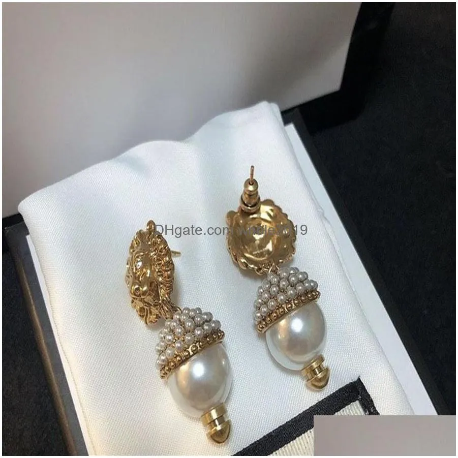 Stud Charming Women Earrings Gold Plated Cz Pearl  Head Necklace For Girls Party Wedding Nice Gift3149 Drop Delivery Jewelry Earri Dh5Pw
