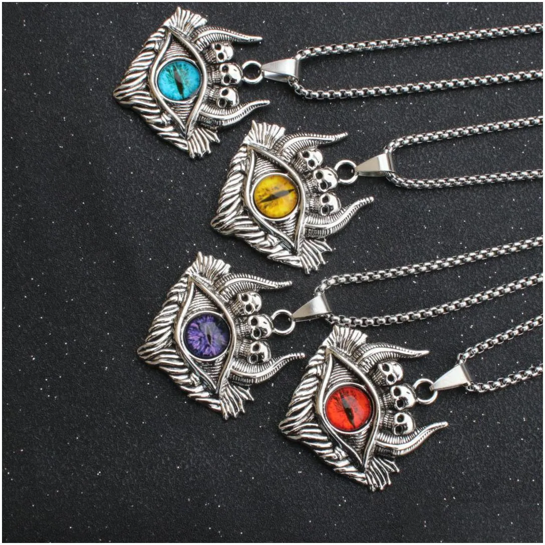 Pendant Necklaces Punk Men Turkish Evil Eye Necklace Stainless Steel Chain For Women Lucky Red Blue Pendant Necklaces Party Jewelry Dr Dhnl3