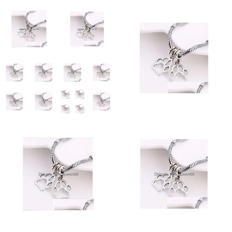 Charms 100Pcs/Lot Sier Plated Paw Print Charms Pendant Dangle Beads For Bracelet Diy Jewelry Making Findings 38X21Mm Drop Delivery Jew Dhhc5