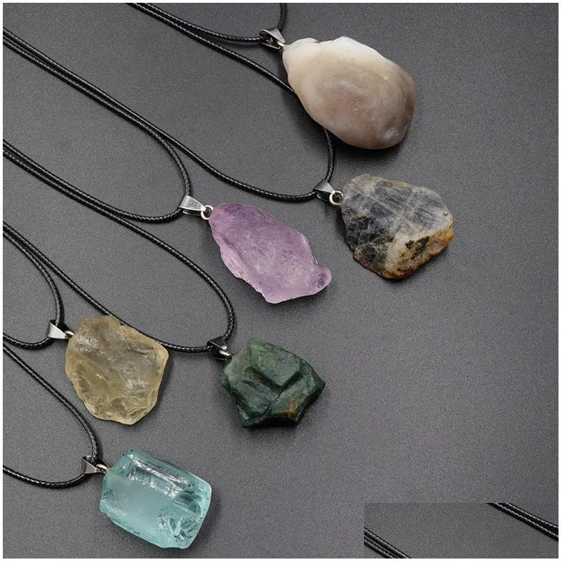 Pendant Necklaces Irregar Rough Amethyst Stone Fluorite Quartz Pendant Necklace Bk Drop Delivery Jewelry Necklaces Pendants Dhgep