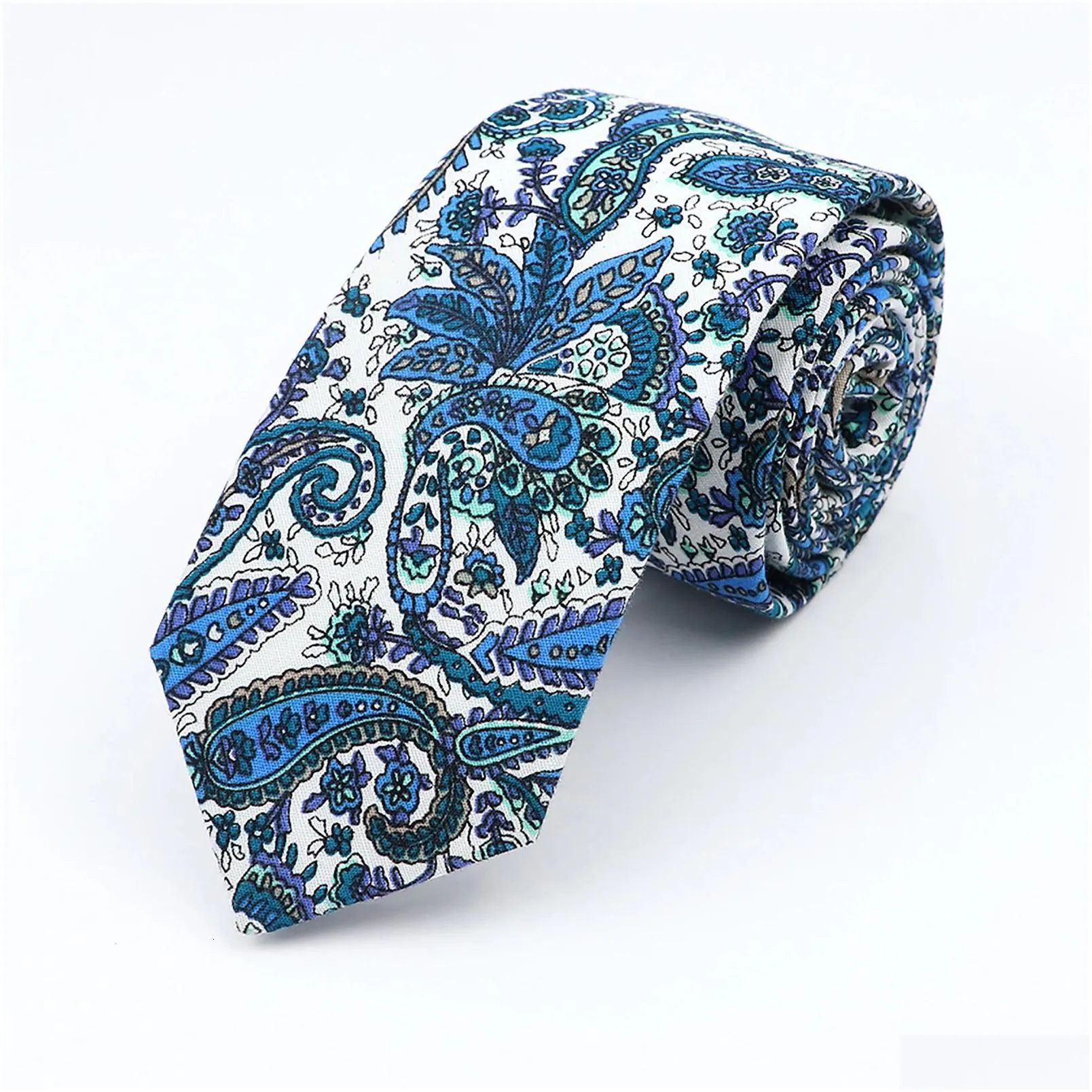 Neck Ties Neck Ties Floral Elegant Tie For Men Women 100% Cotton Beautif Flower Paisley Necktie Narrow Skinny Cravat Wedding Casual Co Dhv35