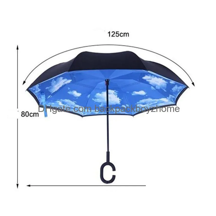 Umbrellas C-Hand Reverse Umbrellas Double Layer Inverted Umbrella Windproof Inside Out Stand Car Drop Delivery Home Garden Household S Dhwz0