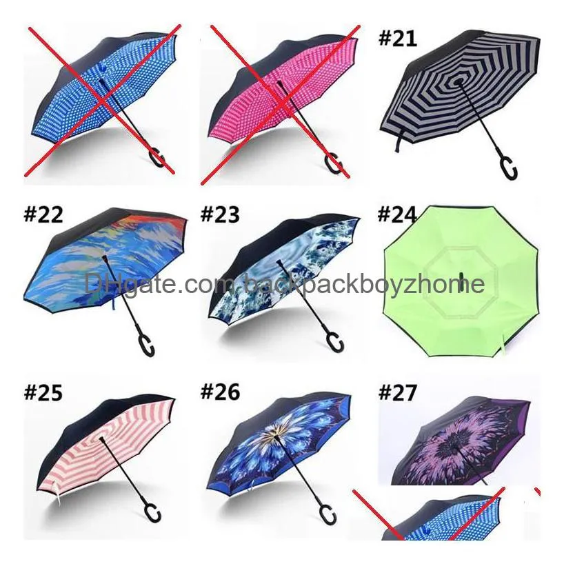 Umbrellas Folding Reverse Windproofs Umbrella 62 Styles Double Layer Inverted Long Handles Windproof Rain Car Umbrellas C Handle Umbre Dhhzn