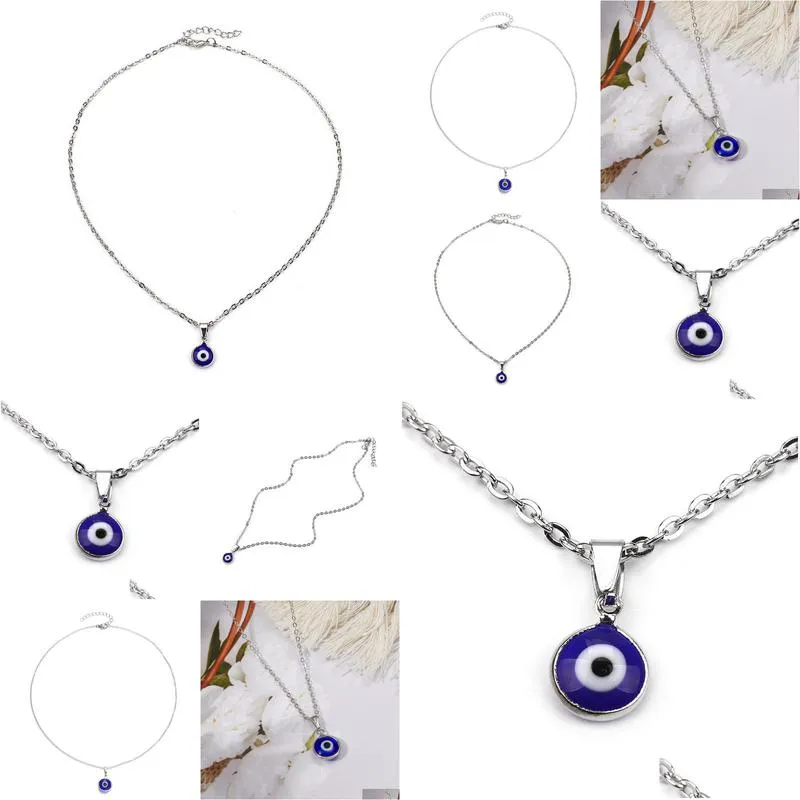 Pendant Necklaces Turkish Blue Evil Eye Pendants Necklaces For Women Alloy Leather Chain Necklace Girls Jewelry Good Luck Drop Deliver Dhect