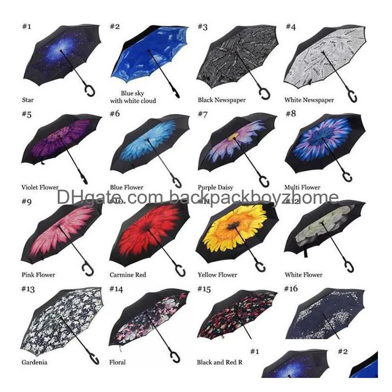 Umbrellas Creative Inverted Umbrellas Double Layer With C Handle Inside Out Reverse Windproof Umbrella 34 Colors Ooa867 Drop Delivery Dhds7