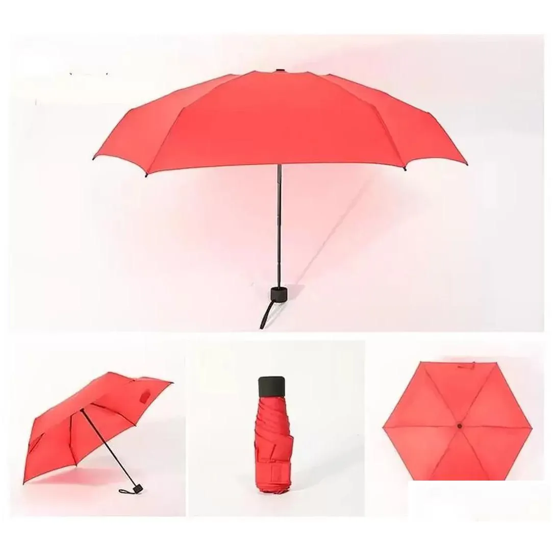 Umbrellas New Ups Mini Sunny And Rainy Umbrellas Pocket Umbrella Light Weight Five-Folding Parasol Women Men Portable Travel Umb Fy539 Dha4W