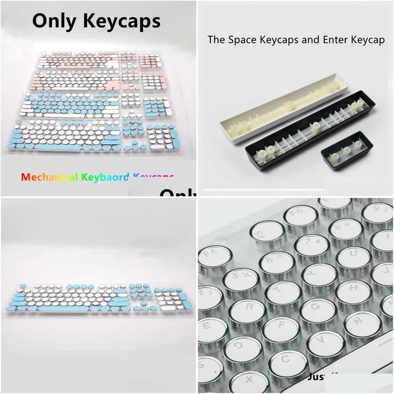 Combos 104 Key Keycaps for Mechanical Keyboard Lighttransmitting Electroplating Mechanical Key Caps Spanish Russian EN Round Keycaps