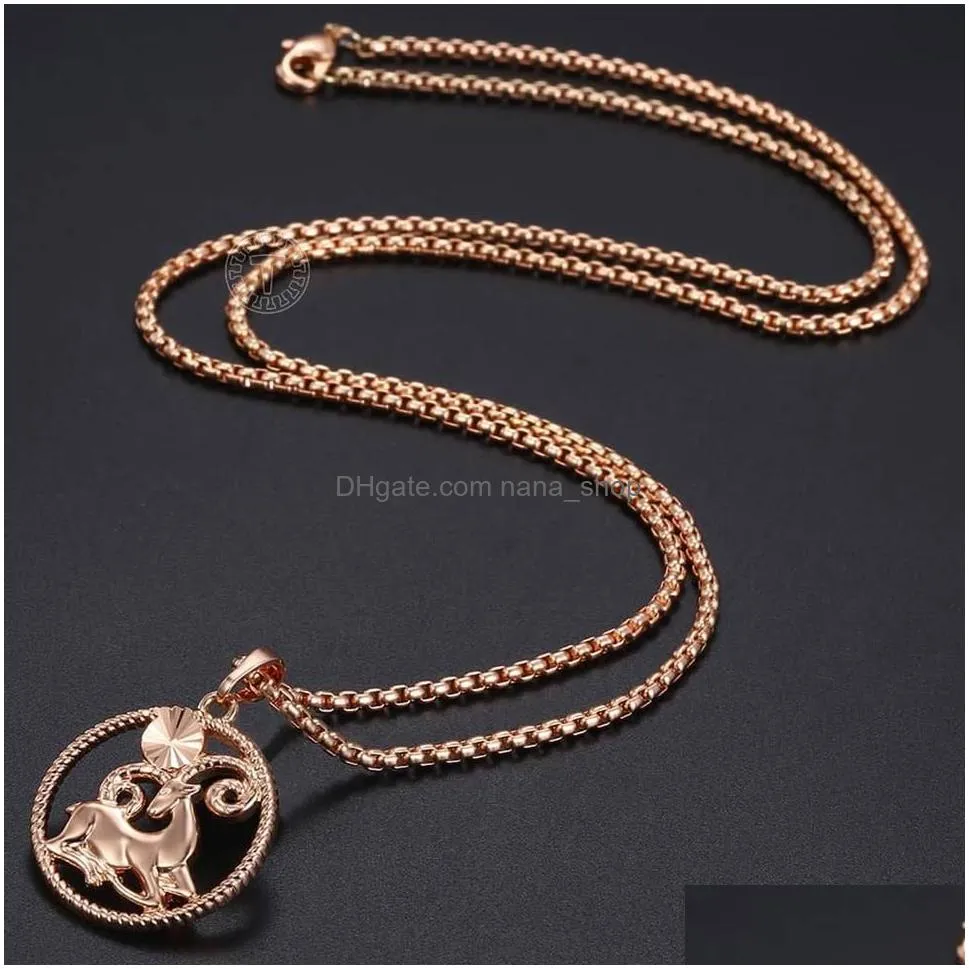 Pendant Necklaces Zodiac Sign 12 Constellation Pendant Necklace For Women Men 585 Rose Gold Womens Mens Chain Gift Fashion Jewelry Gpm Dh9Fq