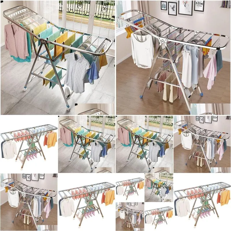 Hangers & Racks Clothes Hanger Floor Folding Indoor Household Stainless Steel Baby Simple Balcony Quilt Drying Drop Delivery Home Gard Ot9Vb