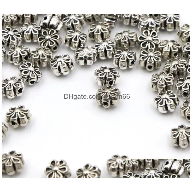 Alloy 500Pcs Tibetan Sier Seed Spacer Flower Metal Beads For Jewelry Making Handmade Diy Bracelet Necklace Accessories Wholesale Drop Dh5Bq