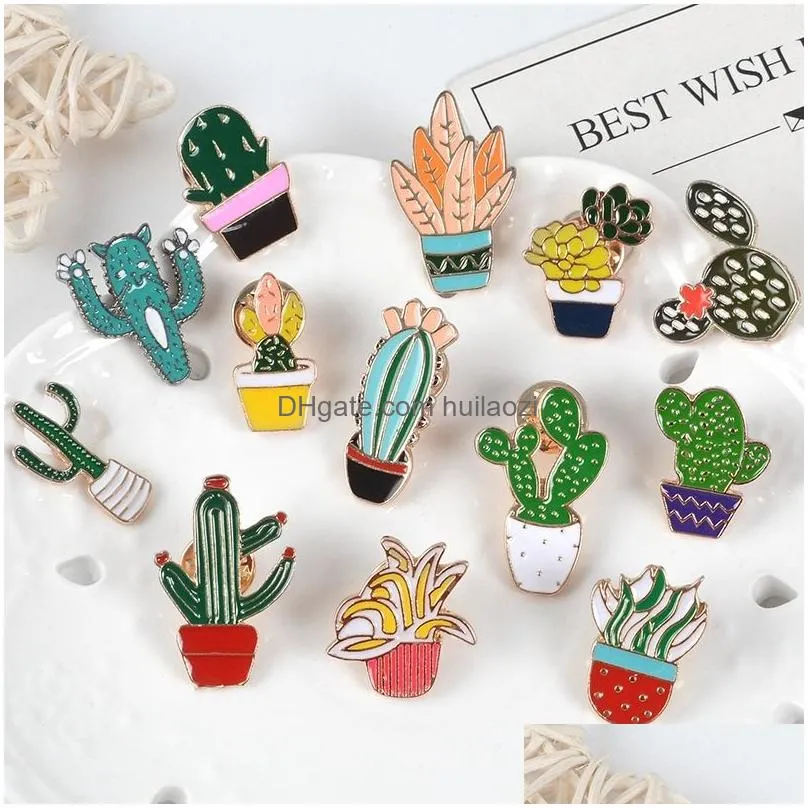 13pcs lot enamel mixed color cactus brooch pins ornaments jackets badge lapel pin jewelry gift for children girls xz1455 201009170p