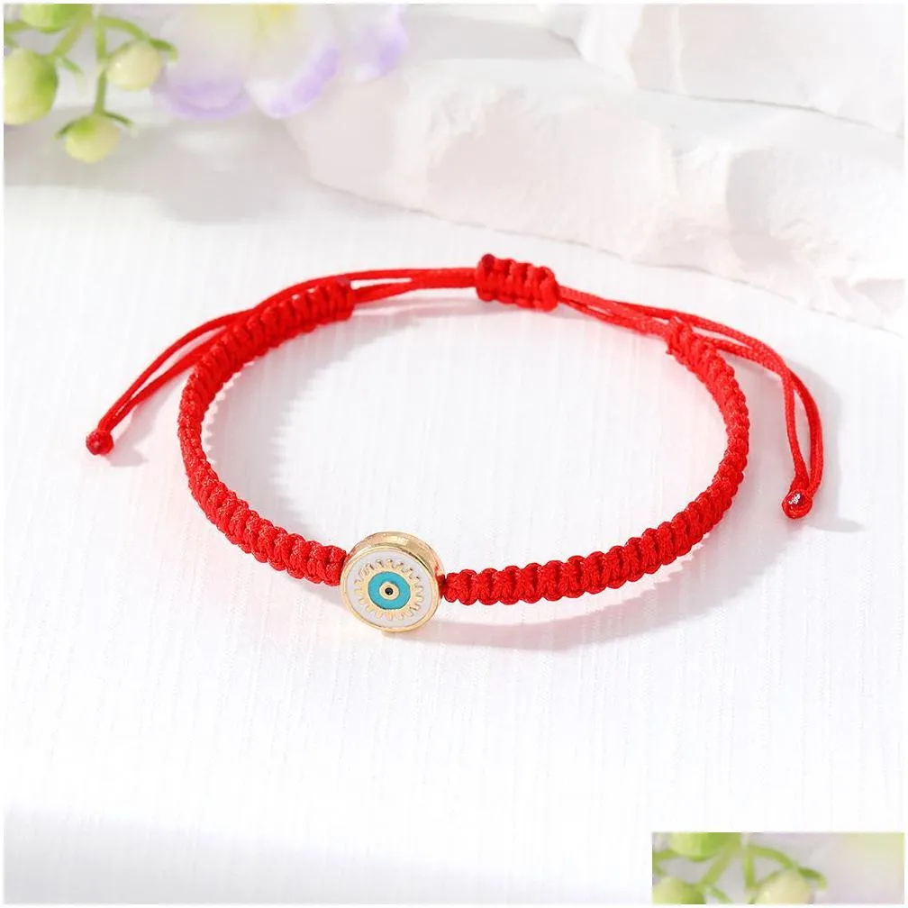 Charm Bracelets Metal Evil Eye Eyelash Bracelet Women Handmade Adjustable Woven Red Rope Chain Lucky Eyes Beads Strap Bracelets Girl P Dhkgx