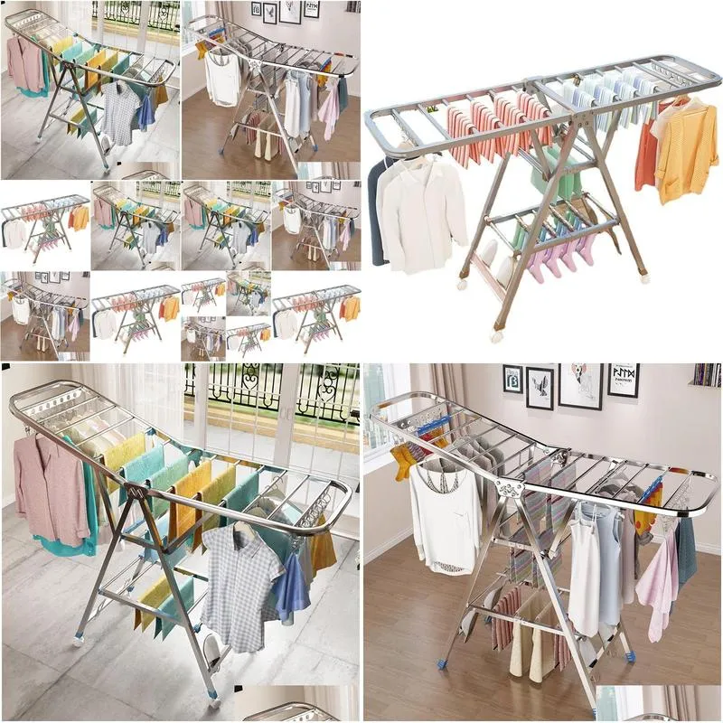 Hangers & Racks Clothes Hanger Floor Folding Indoor Household Stainless Steel Baby Simple Balcony Quilt Drying Drop Delivery Home Gard Ot9Vb