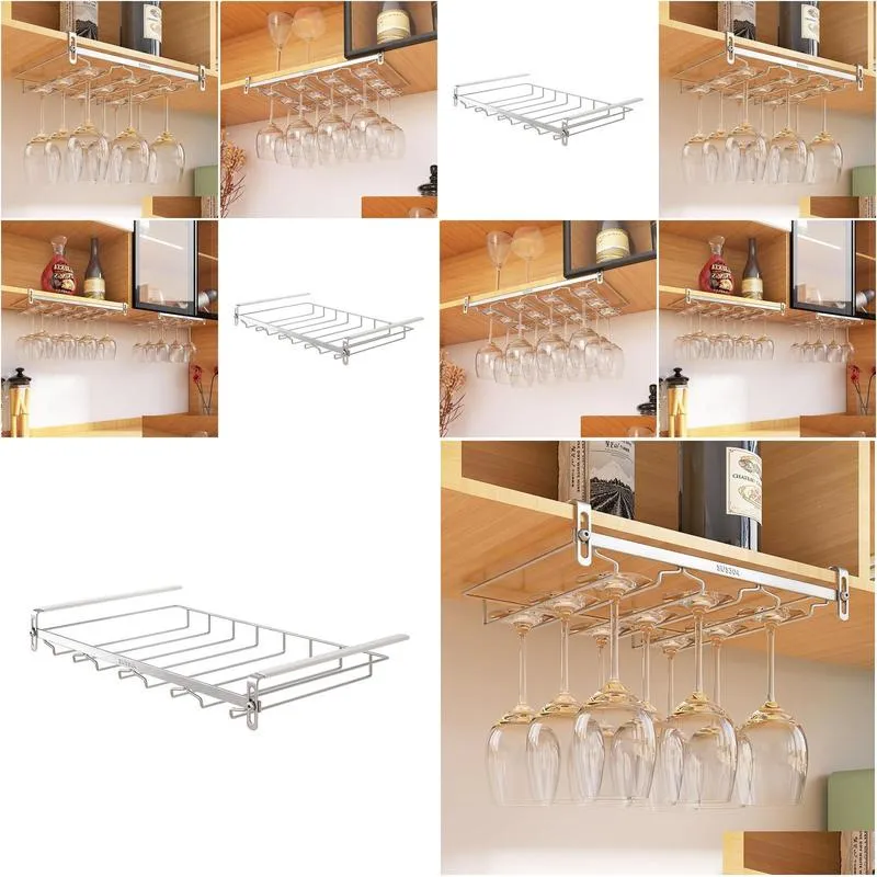 Stemware Racks 304 Stainless Steel Double Row Red Wine Glass Holder Creative Hole Home Cabinet Upside Down Drain Hanging Cup Drop Deli Otvga