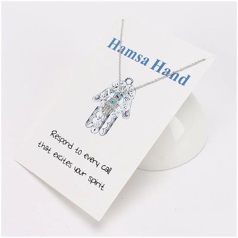 Pendant Necklaces Lucky Blue Eye Pendant Necklace Turkish Evil Fatima Hand Chain Choker Collar Card Necklaces For Women Jewelry Drop D Dhcgf