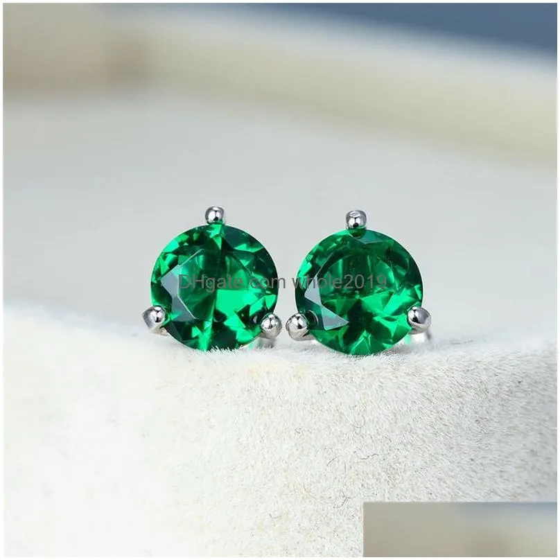 Stud Stud Classic Round Emerald Screw Back Earrings 925 Sterling Sier Green Crystal Zircon For Women Jewelry Wedding Gifts3021 Drop De Dhubj
