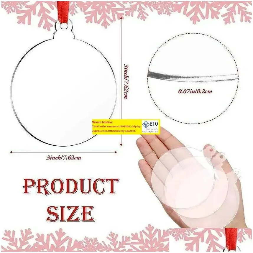 Christmas Decorations 24 Piece 3Inch Transparent Clear Circle Christmas Hangtag Diy Blank Round Acrylic Xmas Tree Ornaments Pendant Dr Dhpzq