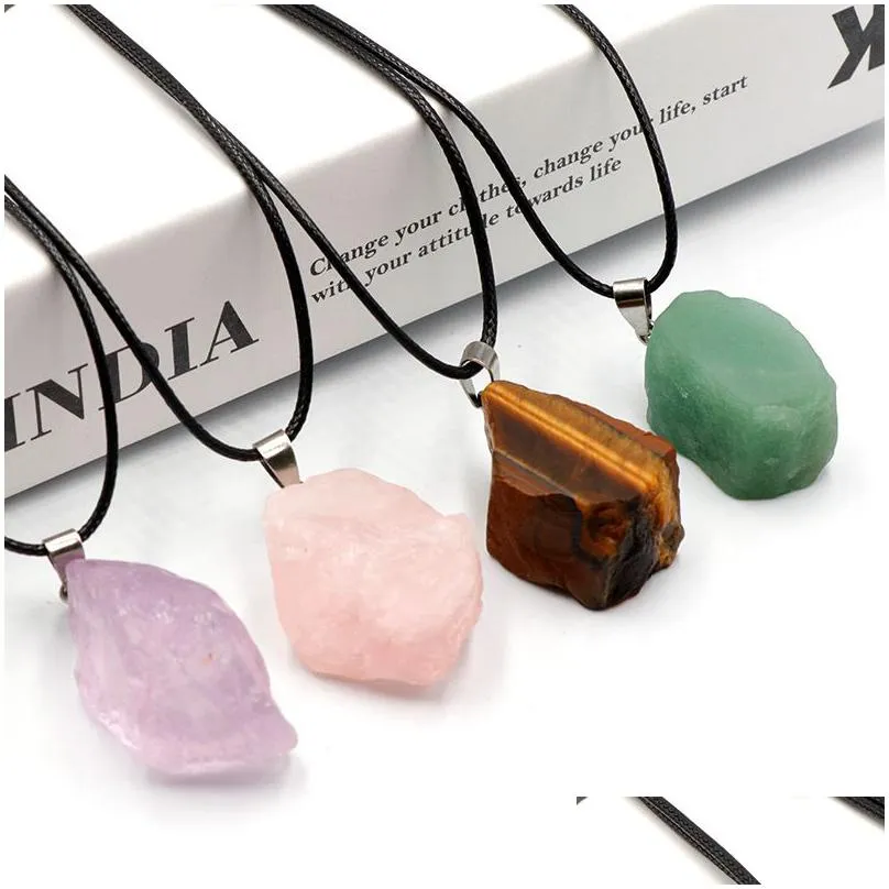 Pendant Necklaces Irregar Rough Amethyst Stone Fluorite Quartz Pendant Necklace Bk Drop Delivery Jewelry Necklaces Pendants Dhgep