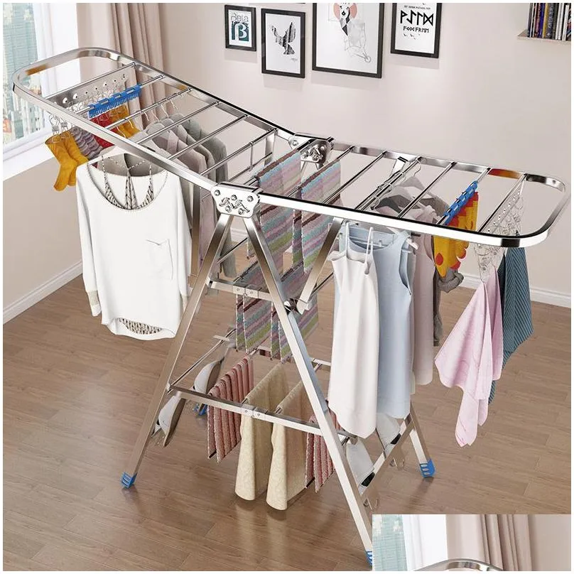 Hangers & Racks Clothes Hanger Floor Folding Indoor Household Stainless Steel Baby Simple Balcony Quilt Drying Drop Delivery Home Gard Ottax