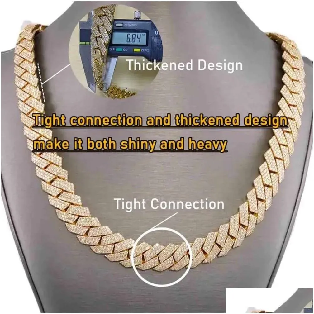 Pendant Necklaces Tight Design Custom Hip Hop Mens 12Mm-20Mm 925 Sterling Sier Vvs Moissanite Diamond Heavy Iced Out Cuban Link Chain Otfvk