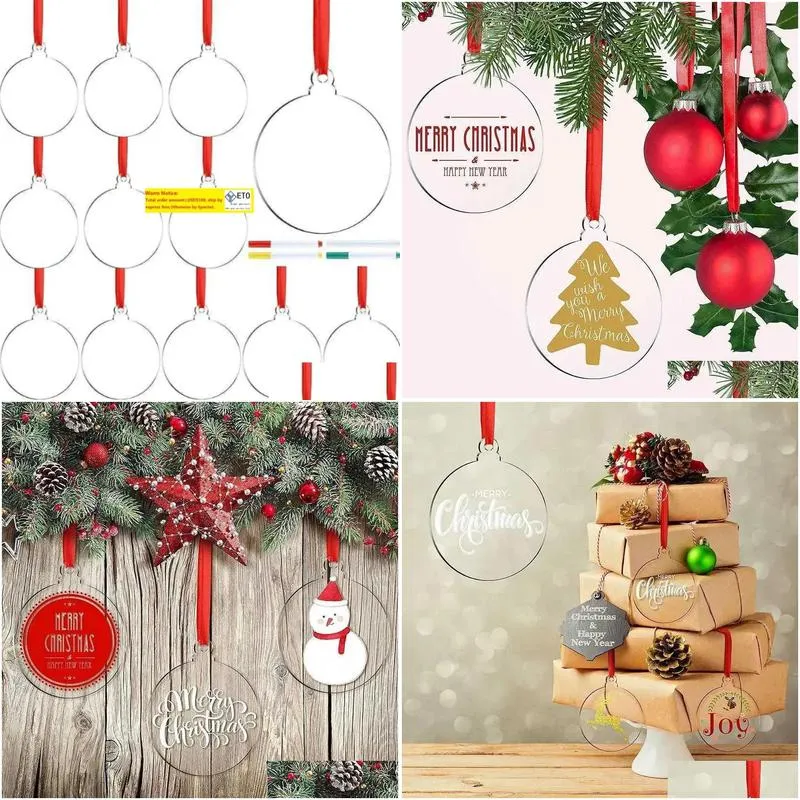 Christmas Decorations 24 Piece 3Inch Transparent Clear Circle Christmas Hangtag Diy Blank Round Acrylic Xmas Tree Ornaments Pendant Dr Dhpzq