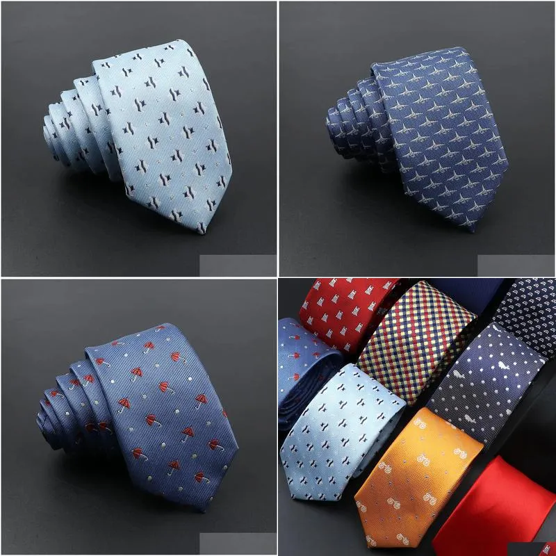 Neck Ties Neck Ties Novelty Men Tie Cartoon Bicycle Airplane Umbrella Patten Red Blue Neckties Leisure Business Daily Wear Cravat Wedd Dhwkp