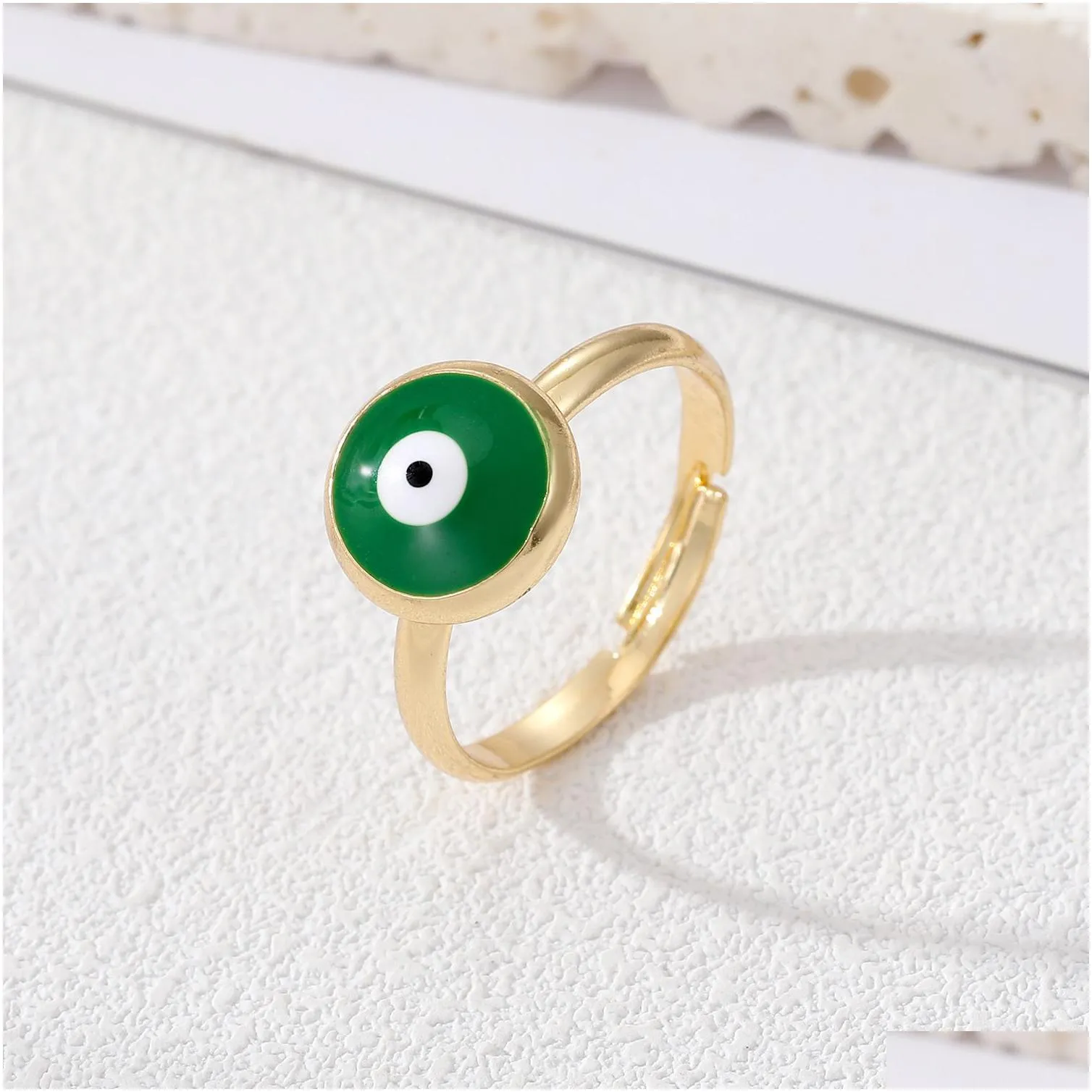 Cluster Rings Vintage Blue Evil Eye Finger Ring For Women Gift Jewelry Colored Simple Turkish Lucky Adjustable Party Accessories Drop Dhw1J