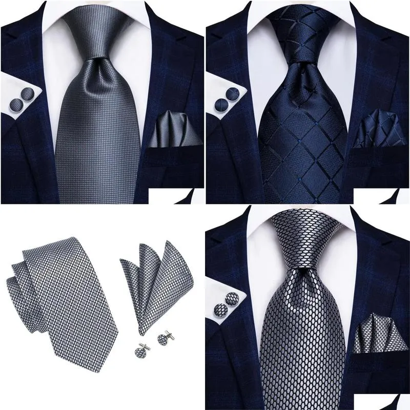 Neck Ties Neck Ties Hitie 85Cm Business Black Solid Paisley 100% Silk Mens Tie Strip For Men Formal Luxury Wedding Neckties Gravatas 2 Dhdr1