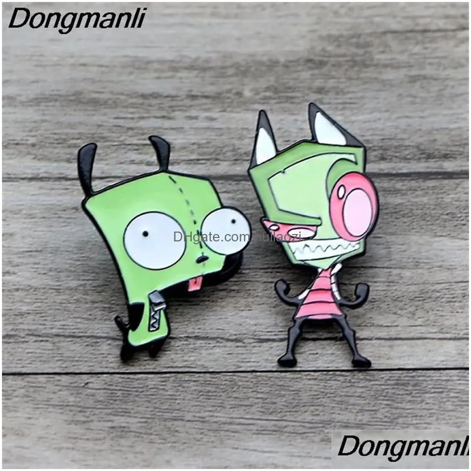 k99 cartoon alien funny metal enamel pins and brooches for backpack bag badge denim brooch collar jewelry 1pcs193f