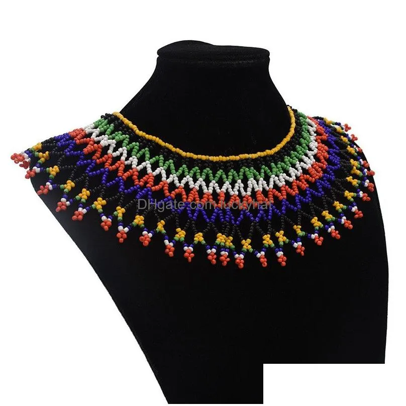 Pendant Necklaces African Tribal New Fashion Choker Necklaces Colorf Acrylic Bead Bohemian Resin Tassels Necklace Pendant Drop Deliver Dhhm2