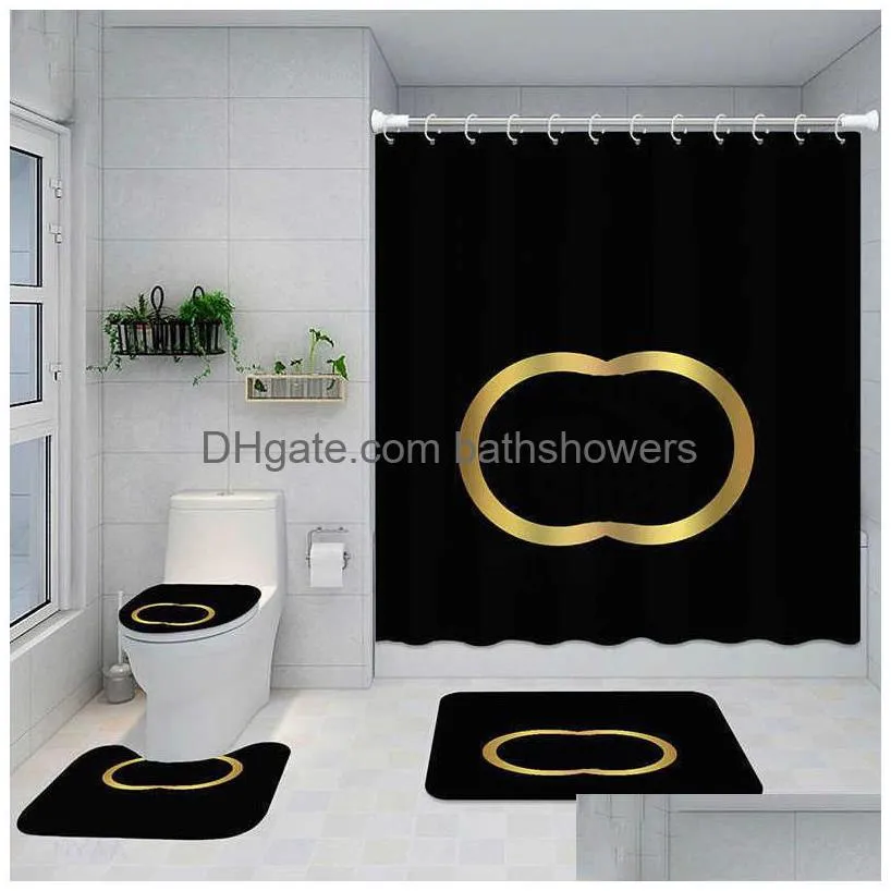 Letter Printed Classic Shower Curtains Designer Print Bathroom Curtain Home Toilet Er Mat Bath Supplies Drop Delivery Dhrbq