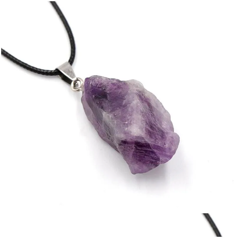 Pendant Necklaces Irregar Rough Amethyst Stone Fluorite Quartz Pendant Necklace Bk Drop Delivery Jewelry Necklaces Pendants Dhgep