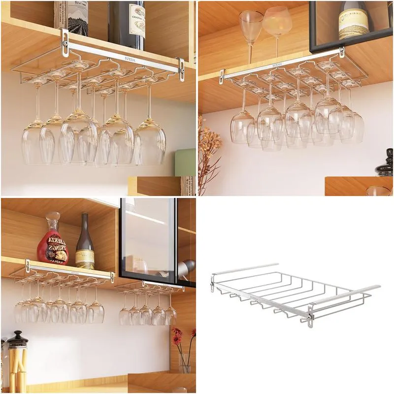 Stemware Racks 304 Stainless Steel Double Row Red Wine Glass Holder Creative Hole Home Cabinet Upside Down Drain Hanging Cup Drop Deli Otz5Y