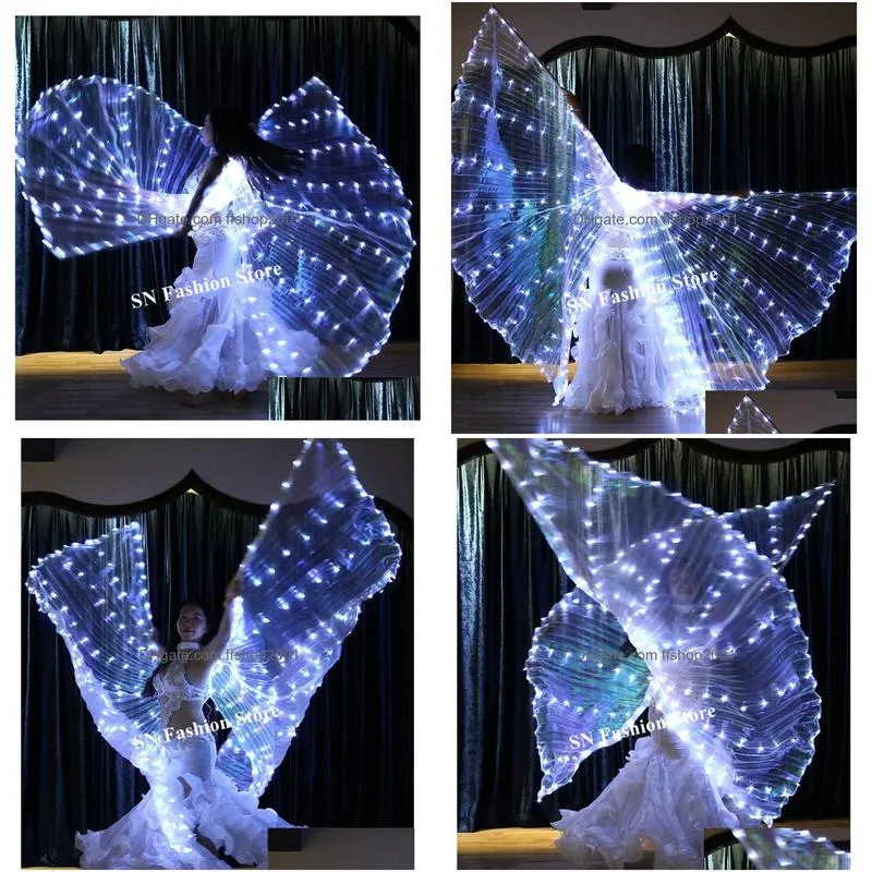 p01 ballroom dance led cloak split white wings bellydance stage luminous led costumes perform wears dress butterfly party show