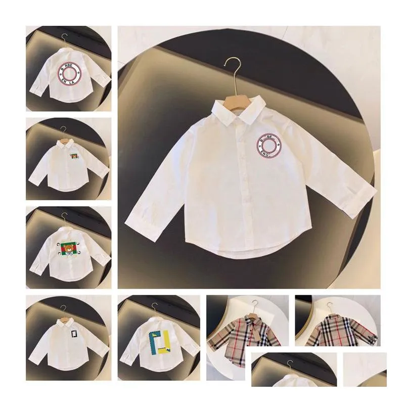 spring and autumn childrens designer long-sleeved shirt classic ribbon letters casual fashion for boys and girls foreign trade size 100-150cm